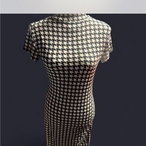 Absolutely Black and White Houndstooth Midi Dress